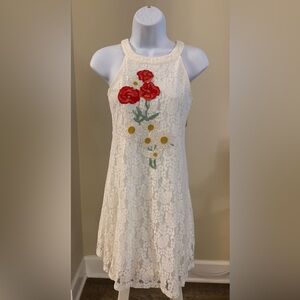 Truly Me White Lace Dress with Floral Design